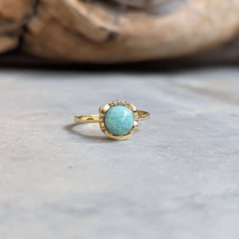 Bague amazonite et zircons FLEUR – Image 5