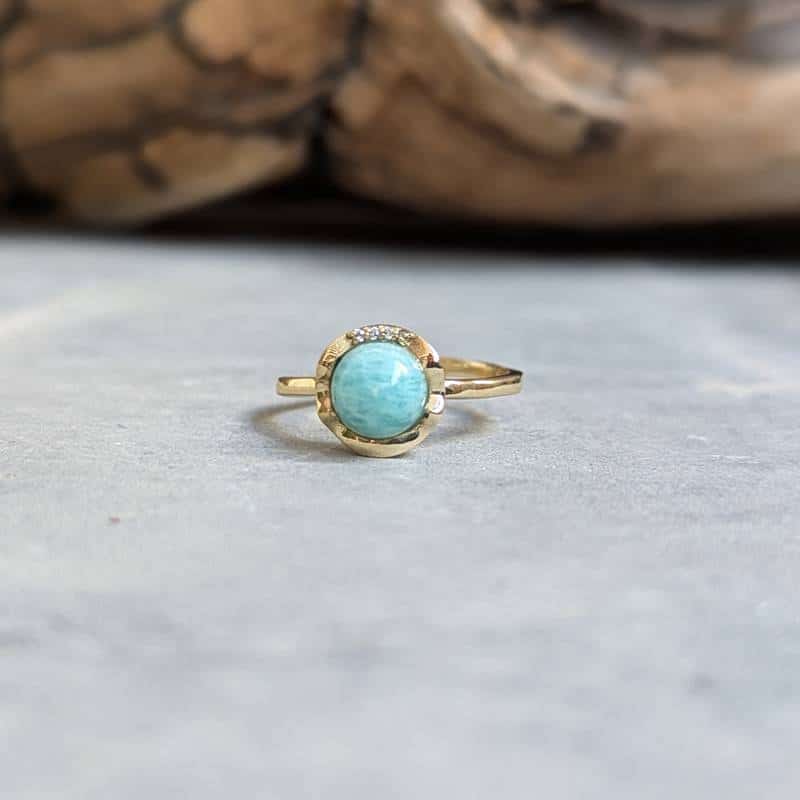Bague amazonite et zircons FLEUR