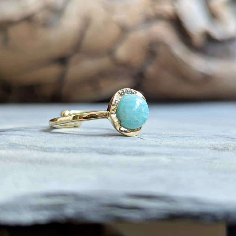 Bague amazonite et zircons FLEUR – Image 4