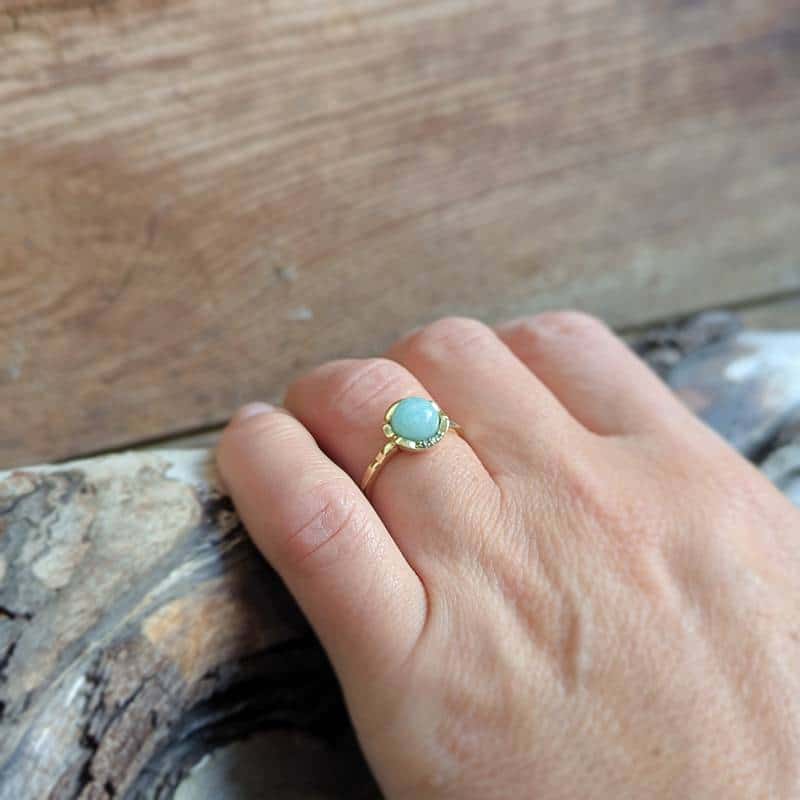 Bague amazonite et zircons FLEUR – Image 3