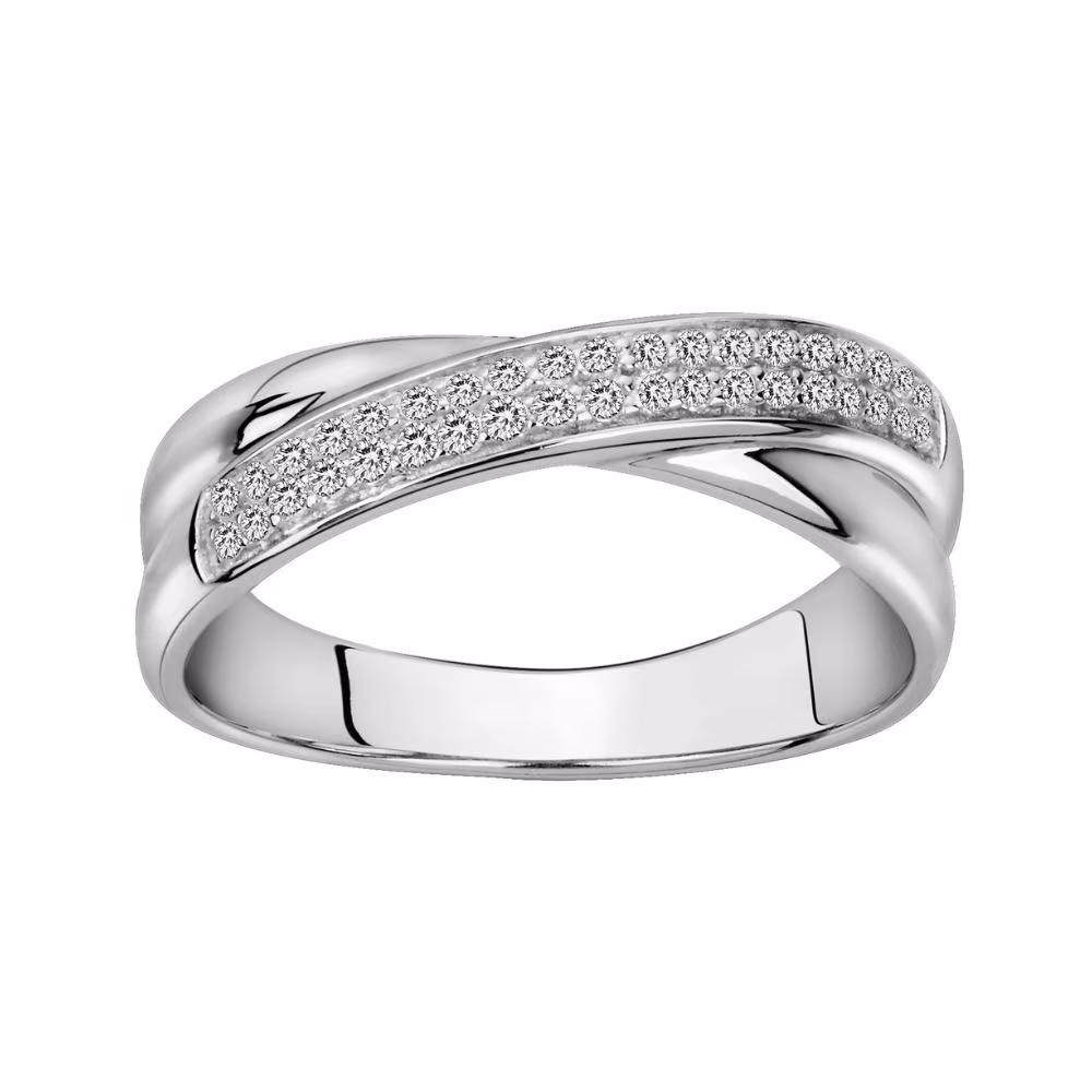 Bague Croisée Argent et Pavage Blanc