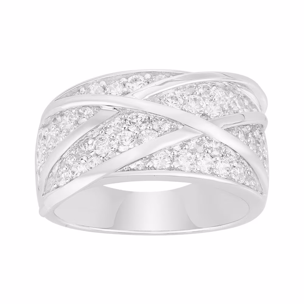 Bague Large Argent Multipierres blanches