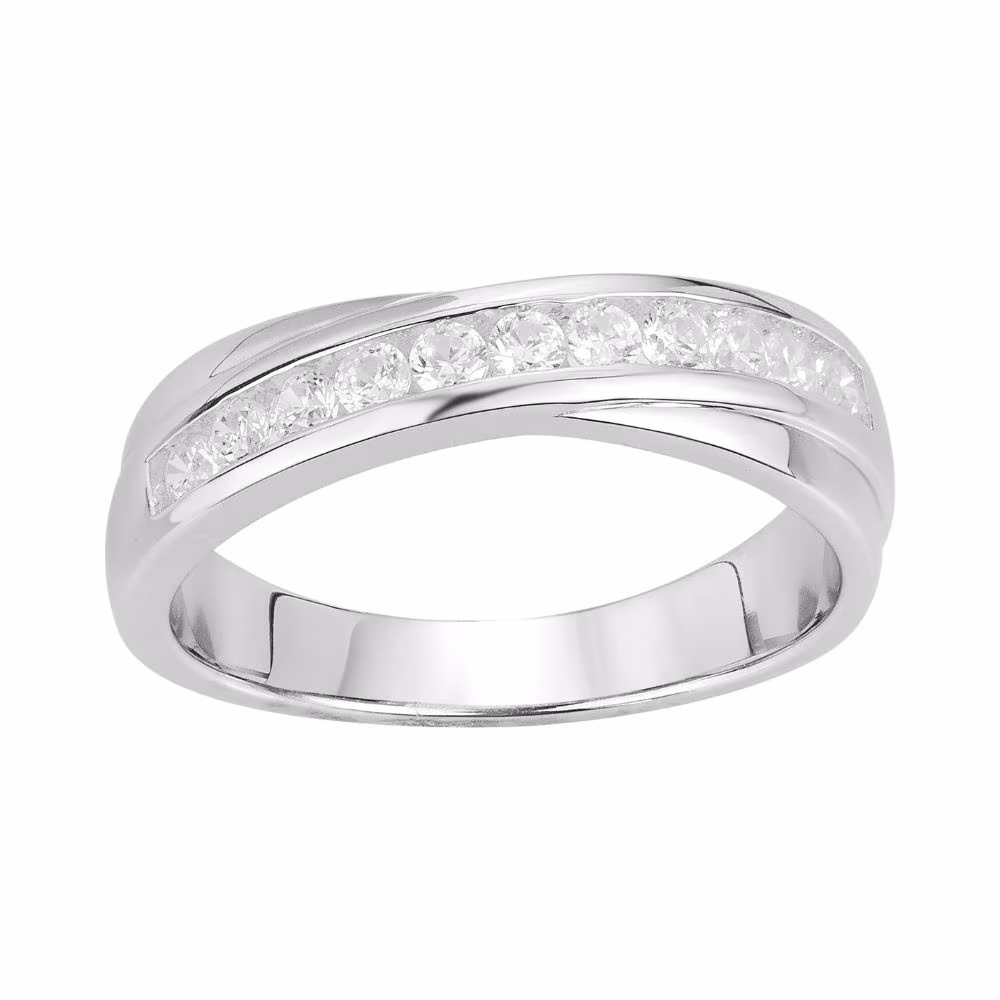 Bague Argent 925 Croisée 11 Oxydes Blancs – Image 2