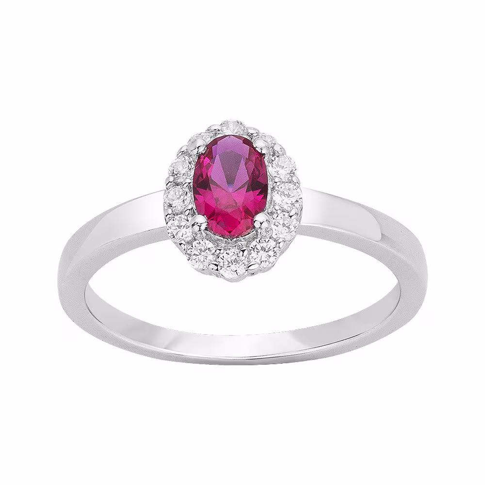 Bague Argent Pierre Rouge & Entourage Blanc