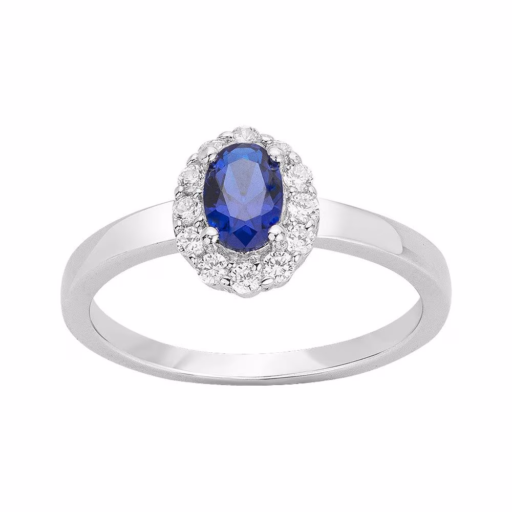Bague Argent Pierre Bleue & Entourage Blanc