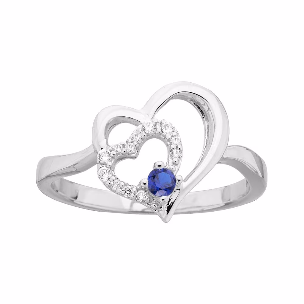 Bague Forme Coeur Argent et Pierre Bleue