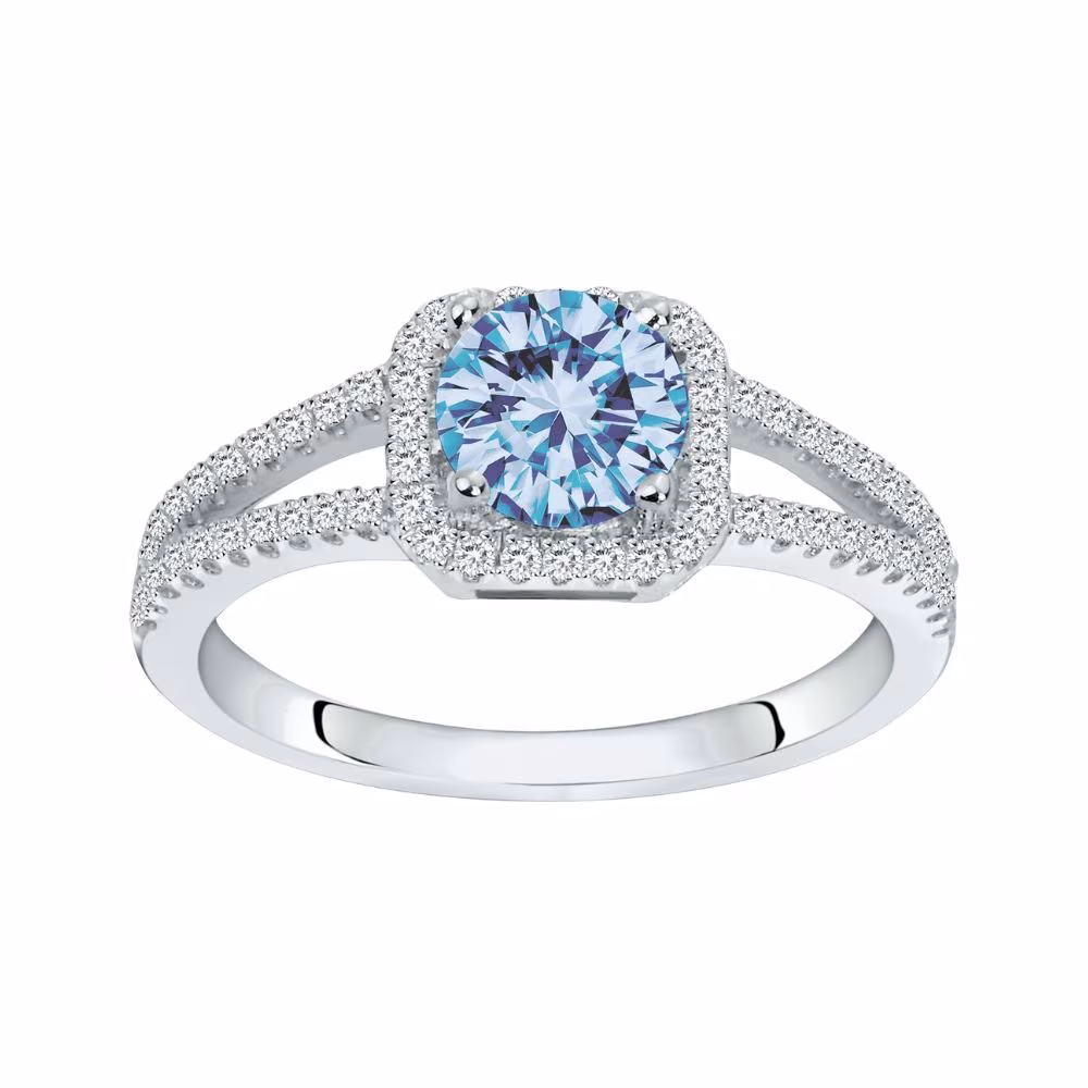 Bague Entourage Argent Pierre Bleue Clair & Blanches