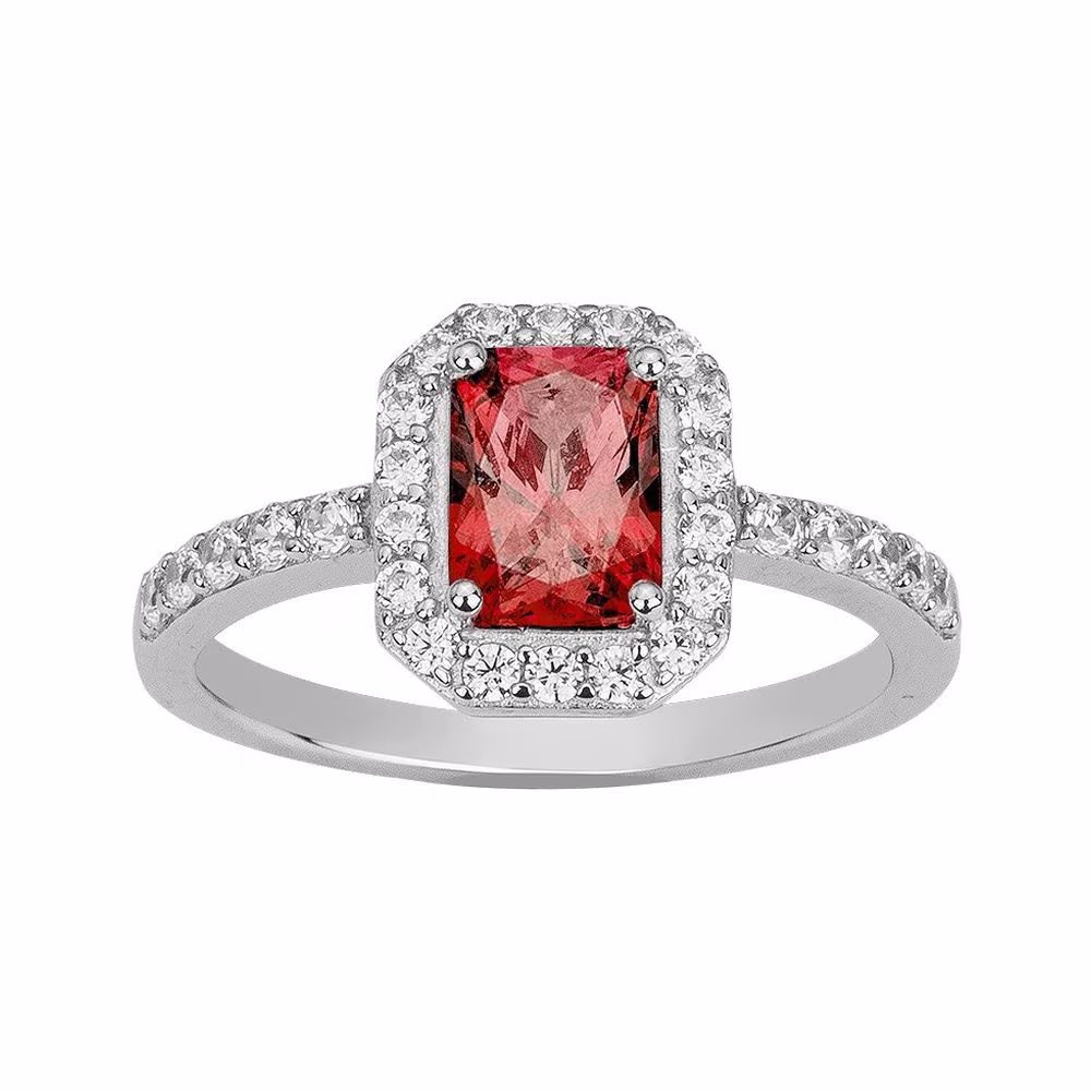 Bague Oxyde Rouge Rectangulaire & Blancs Malique Céleste