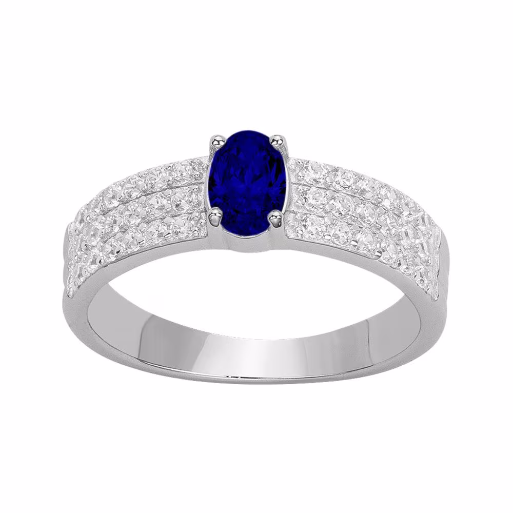 Bague Argent Pierre Bleue Ovale & Blanches