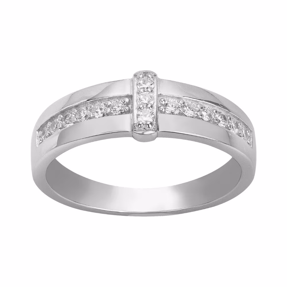 Bague Argent Large Rangée Pierres Blanches