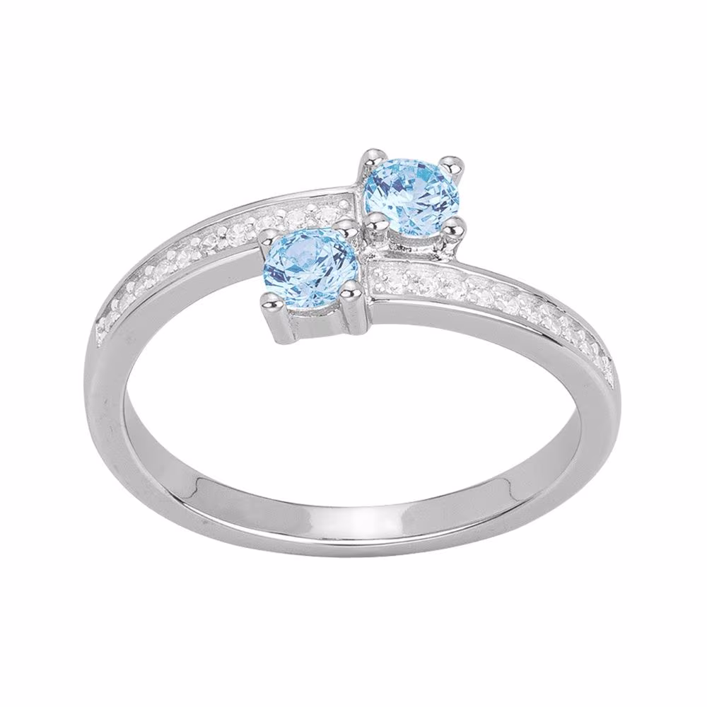 Bague Toi et Moi Argent Oxyde Bleu Clair & Blancs Malique Céleste