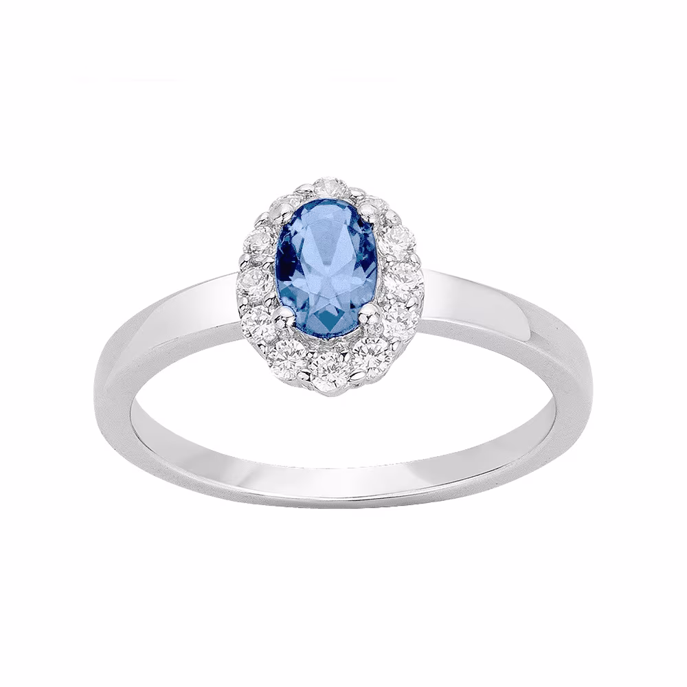 Bague Argent Pierre Bleue Clair Entourage