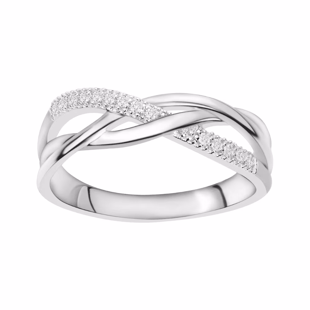 Bague Argent Croisée Pavage Blanc