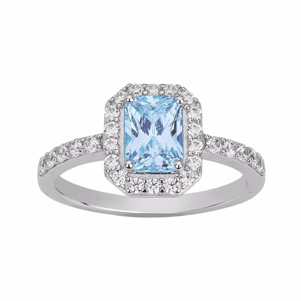 Bague Oxyde Bleu Clair Rectangulaire & Blancs Malique Céleste