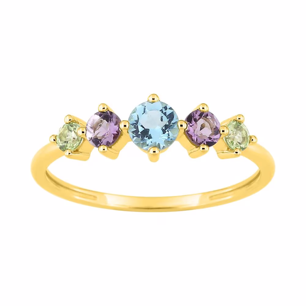 Bague Arlequin 5 pierres fnes or jaune