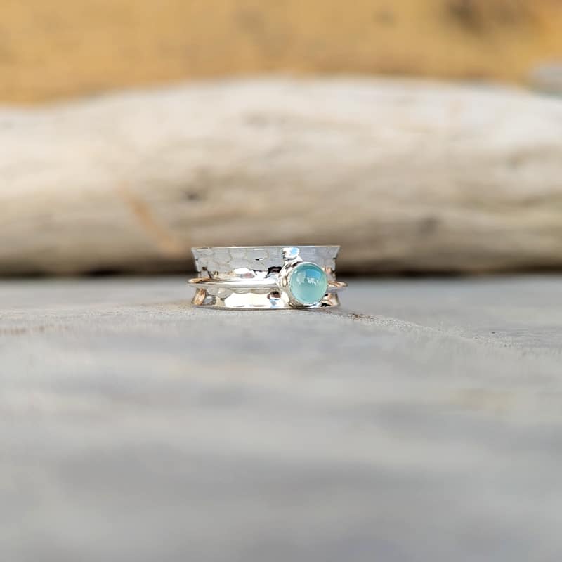 Bague calcédoine et argent martelé – Image 3