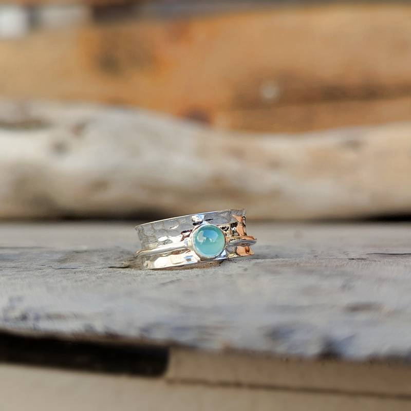 Bague calcédoine et argent martelé – Image 2