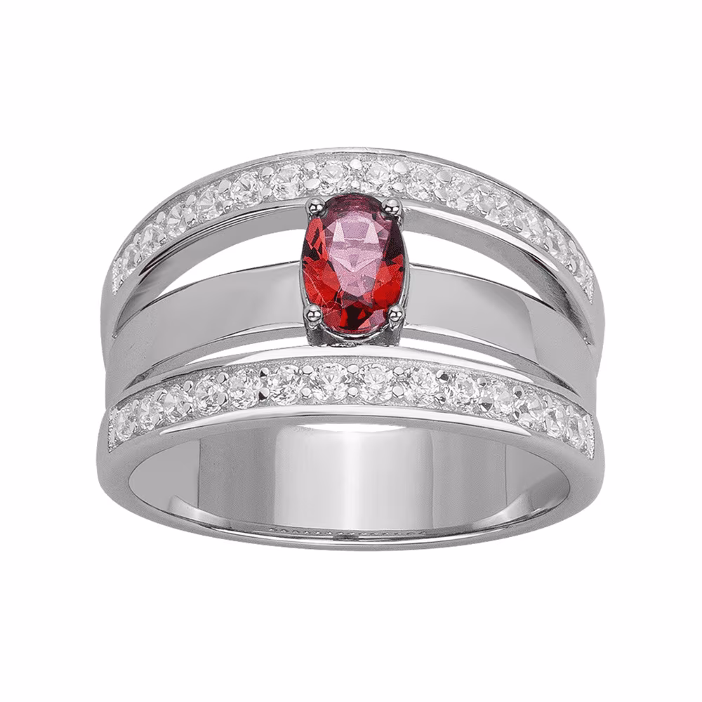 Bague Large Argent PierrebRouge et Rangée Blanches