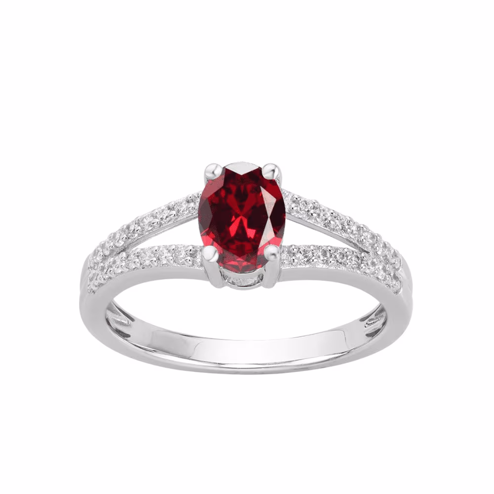 Bague Argent Pierre Rouge Ovale et Blanches