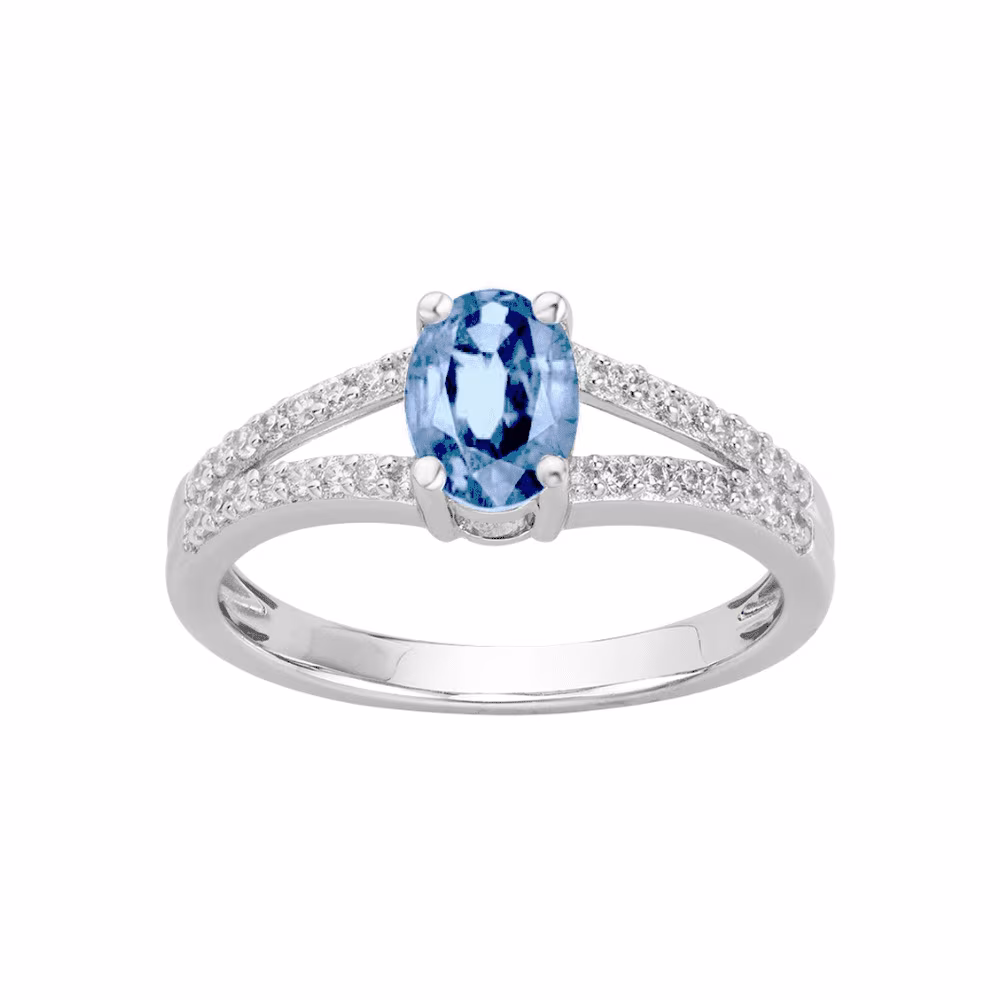Bague Argent Pierre Bleue Clair & Oxydes