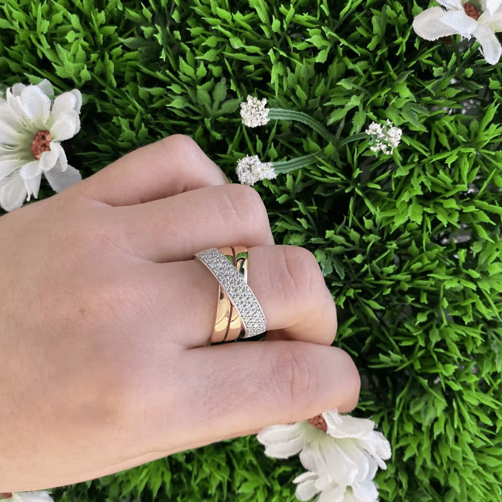 Bague diamants pavée Eléonore bicolore 18Kt – Image 3