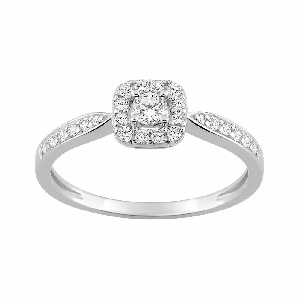 Bague de fiançailles diamant 0.10ct & pavage 0.19ct Alix or blanc