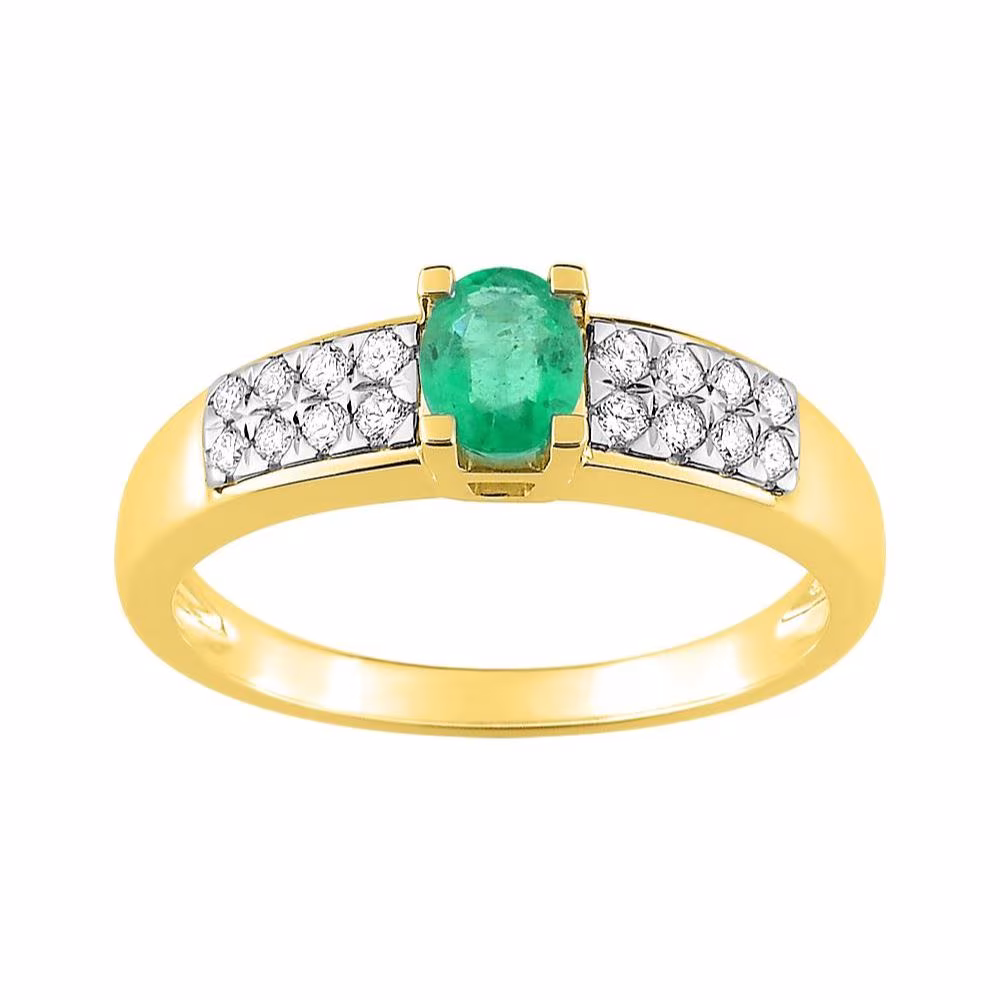 Bague Emeraude Ovale & Pavage Diamants Amélie Or Jaune
