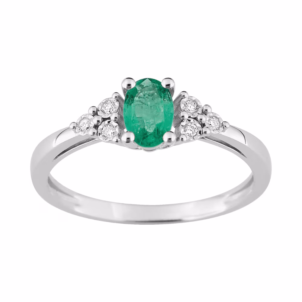 Bague émeraude ovale et diamants Annaé or blanc