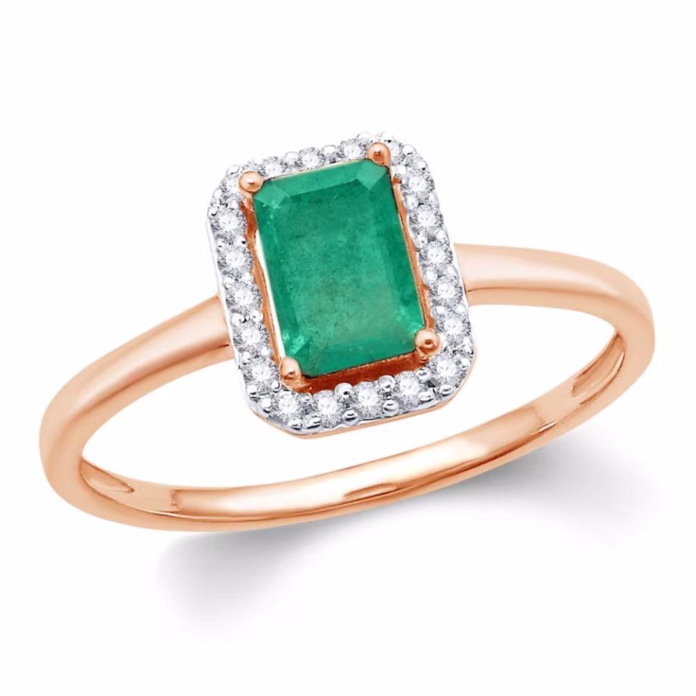 Bague émeraude rectangulaire et halo diamants, Adélaïde or rose – Image 2