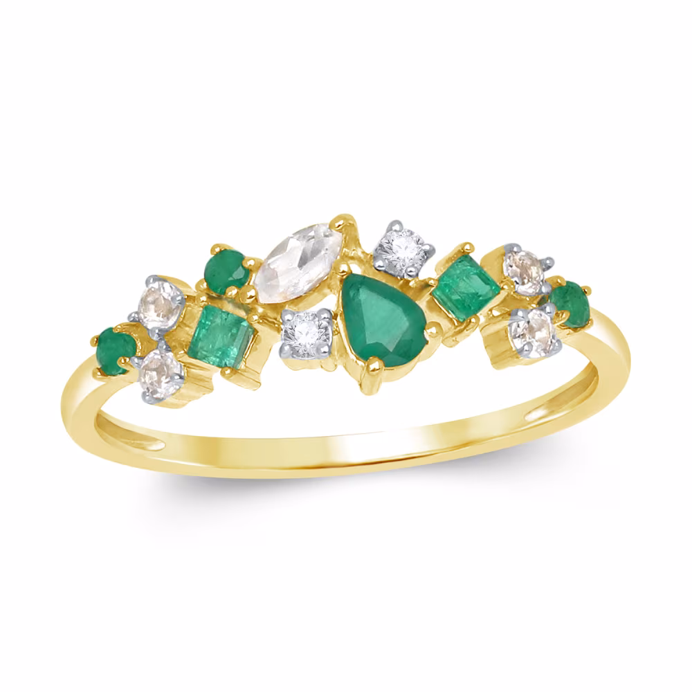 Bague empierrée émeraudes et diamants, Lison or jaune