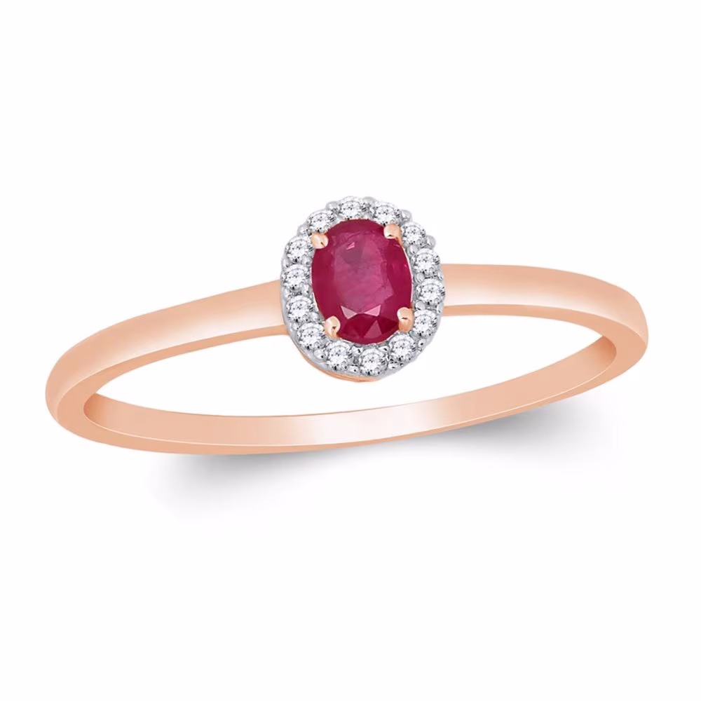 Bague halo rubis et diamants, Eugénie or rose