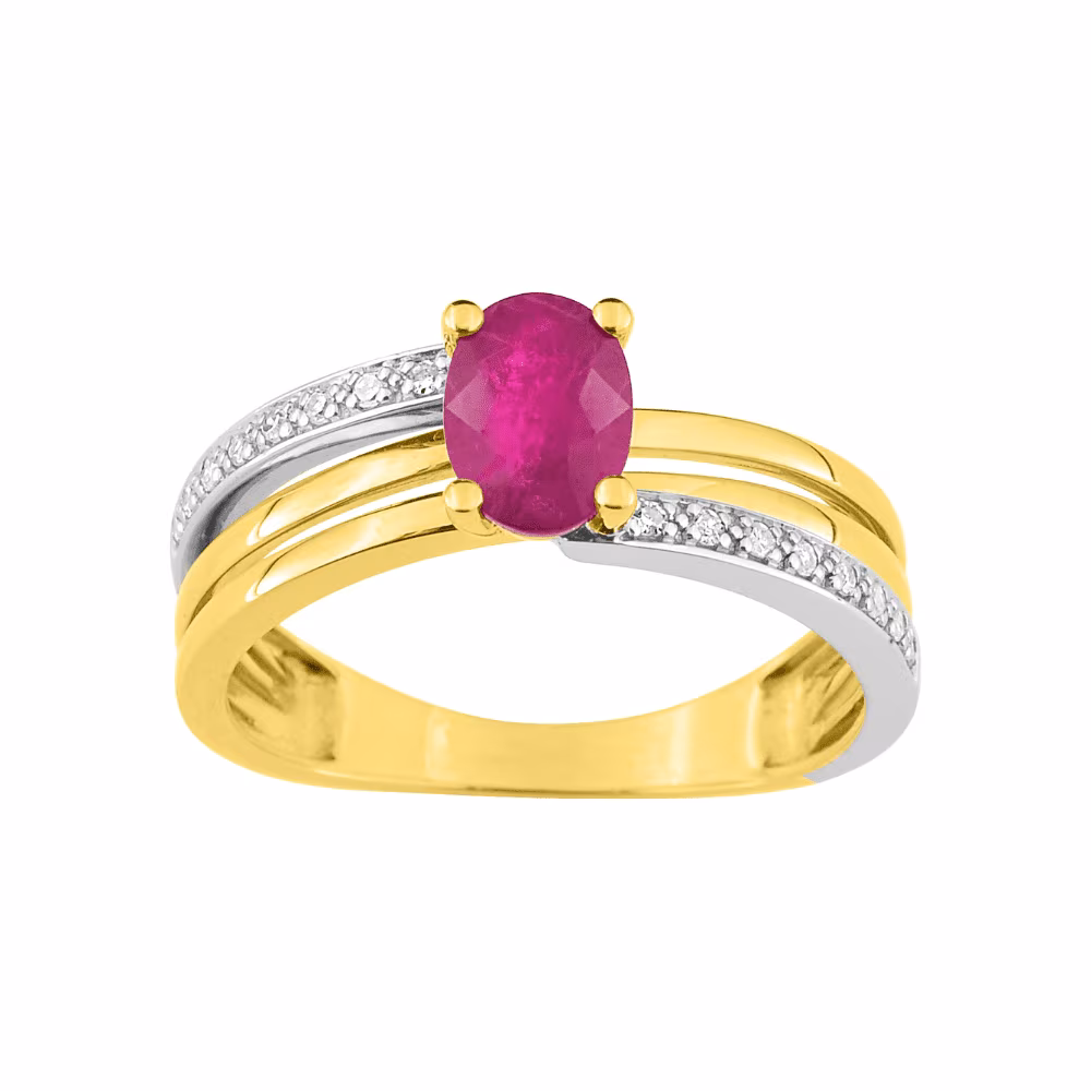 Bague croisée Estelle bicolore, rubis et diamants