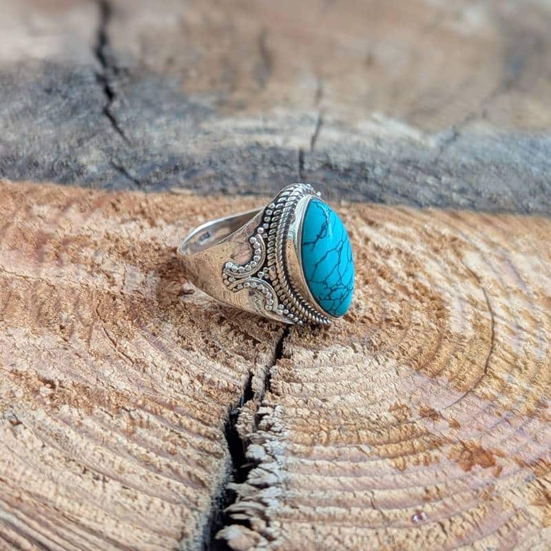 Bague ethnique en argent turquoise – Image 6