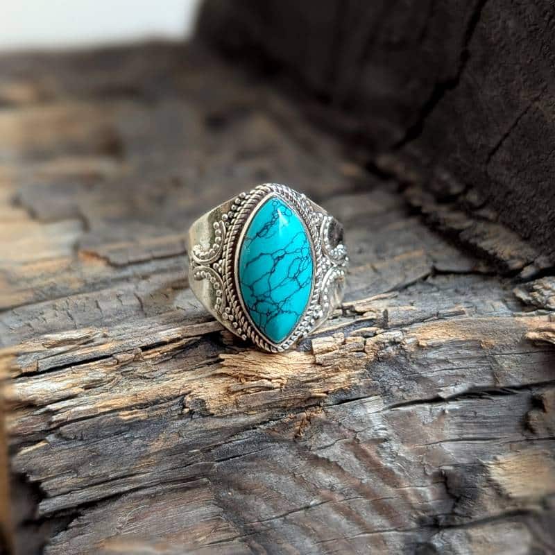 Bague ethnique en argent turquoise