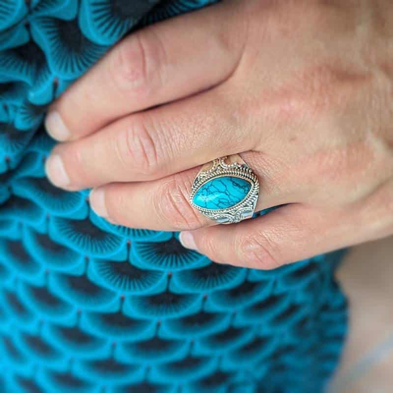 Bague ethnique en argent turquoise – Image 3