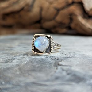 Bague ethnique pierre de lune argent ajustable COEUR