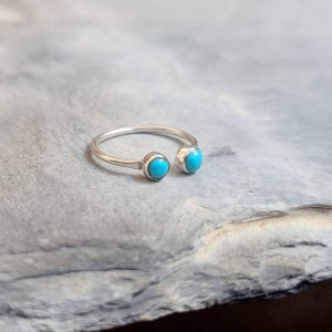 Bague fine ajustable turquoise argent DUO