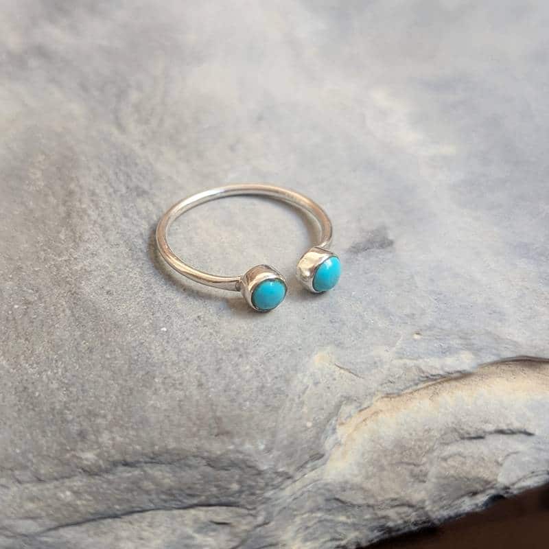 Bague fine ajustable turquoise argent DUO – Image 4