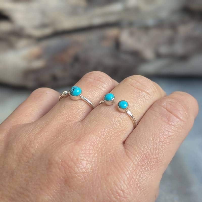 Bague fine ajustable turquoise argent DUO – Image 3