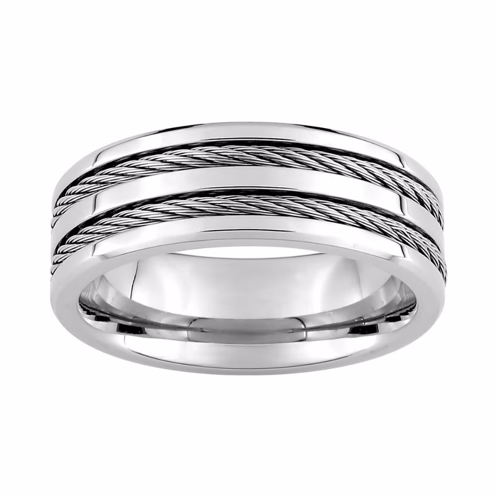 Bague Acier Brillant 3 Rangs & 2 Câbles – Image 2