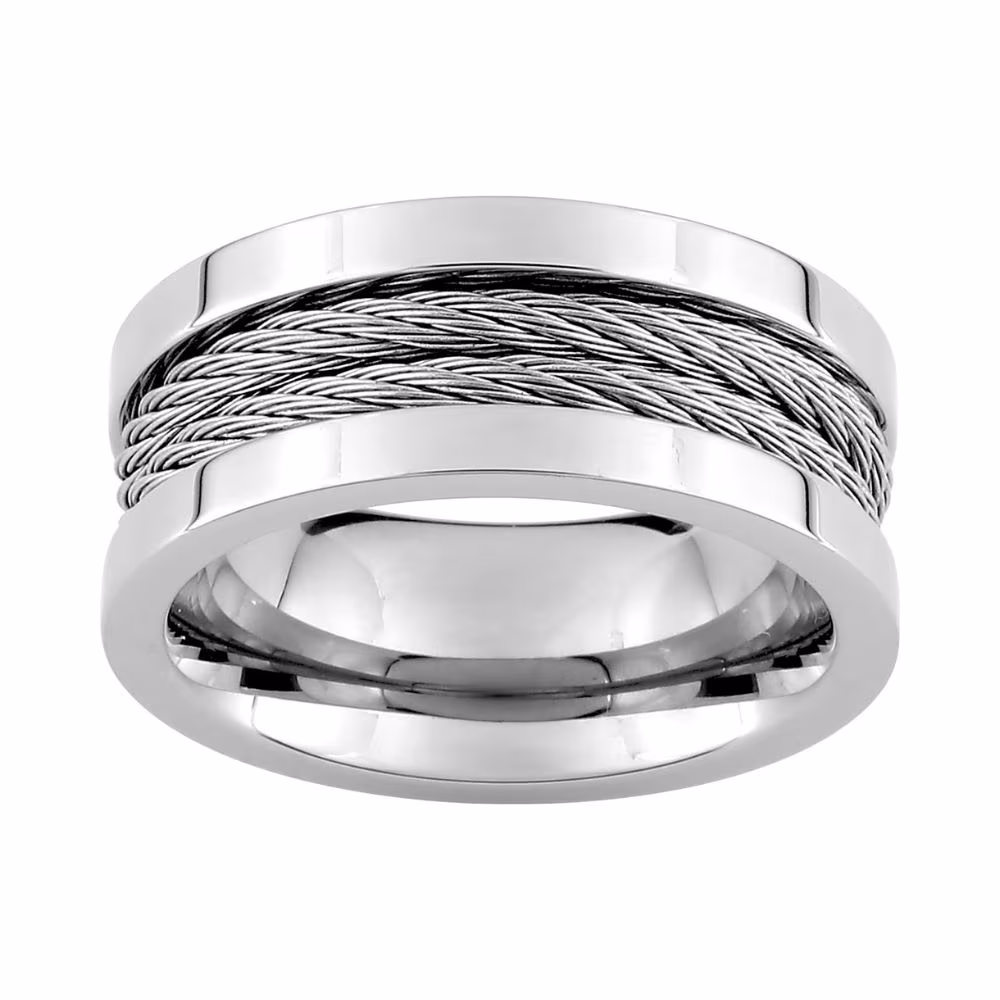 Bague Acier & 2 Rangs Câbles