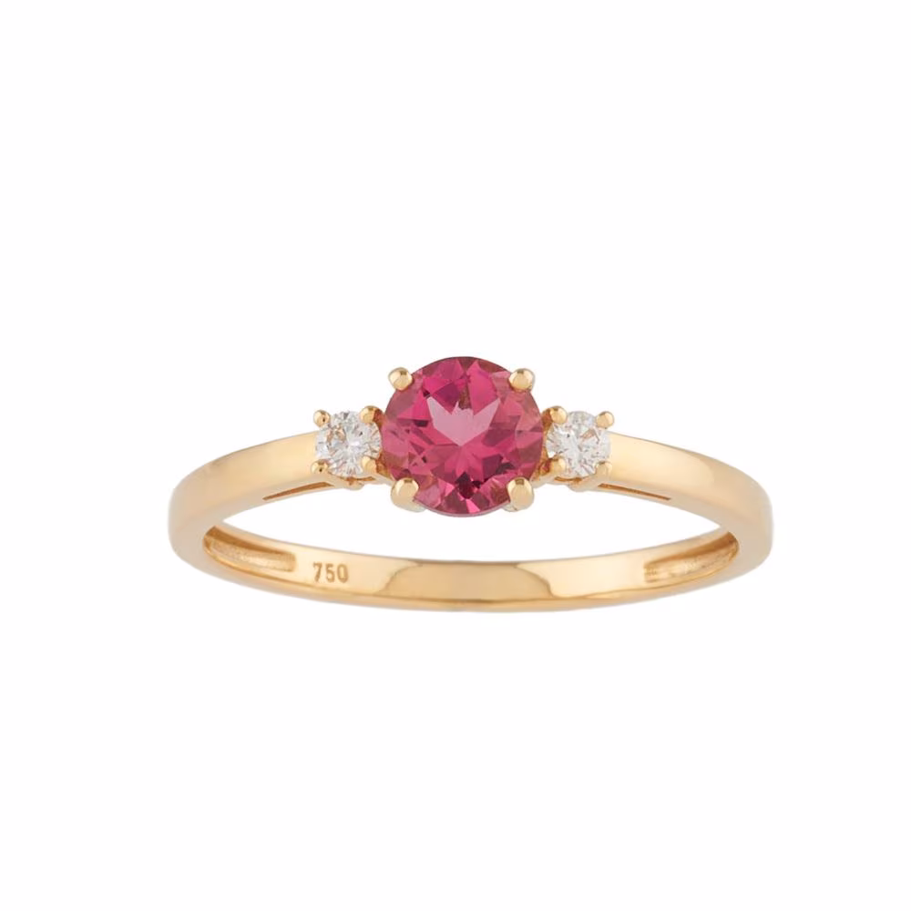 Bague Tourmaline Rose et Diamants Or Jaune Hortensia – Image 2