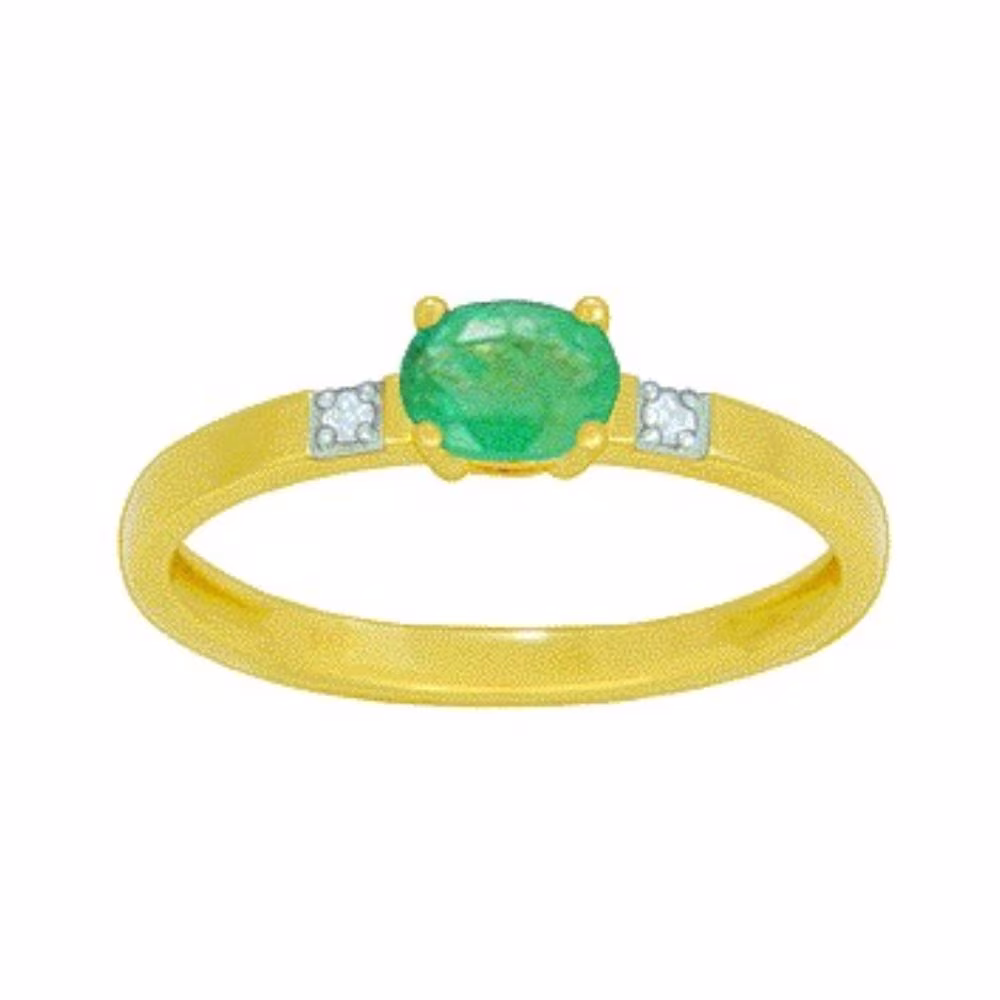 Bague Impératrice Or Jaune Emeraude Ovale & Diamants