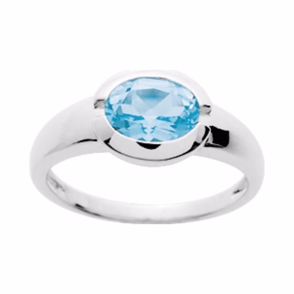 Bague jonc topaze bleue ovale en or blanc 18Kt