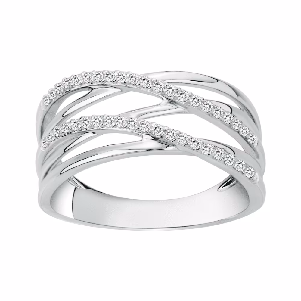 Bague Argent Multirangs Pierres Blanches