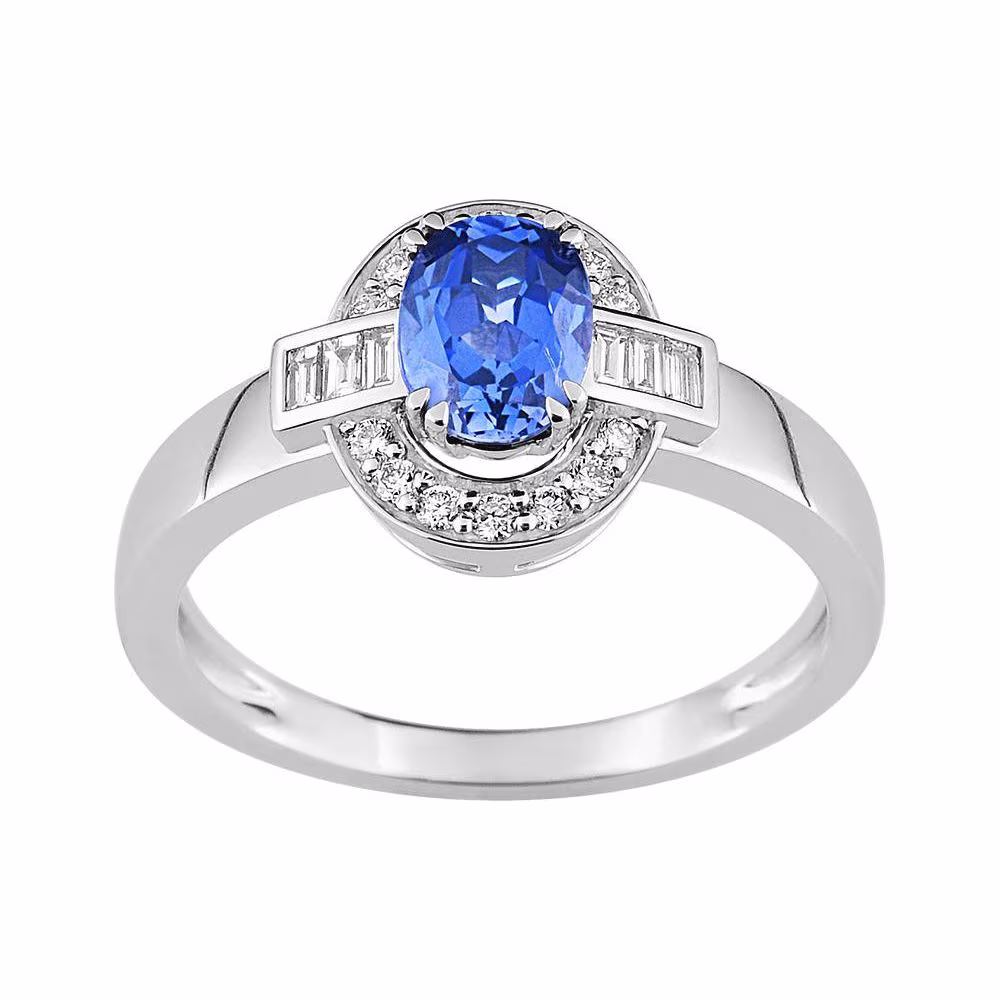 Bague saphir de ceylan ovale & diamants Léna or blanc – Image 2