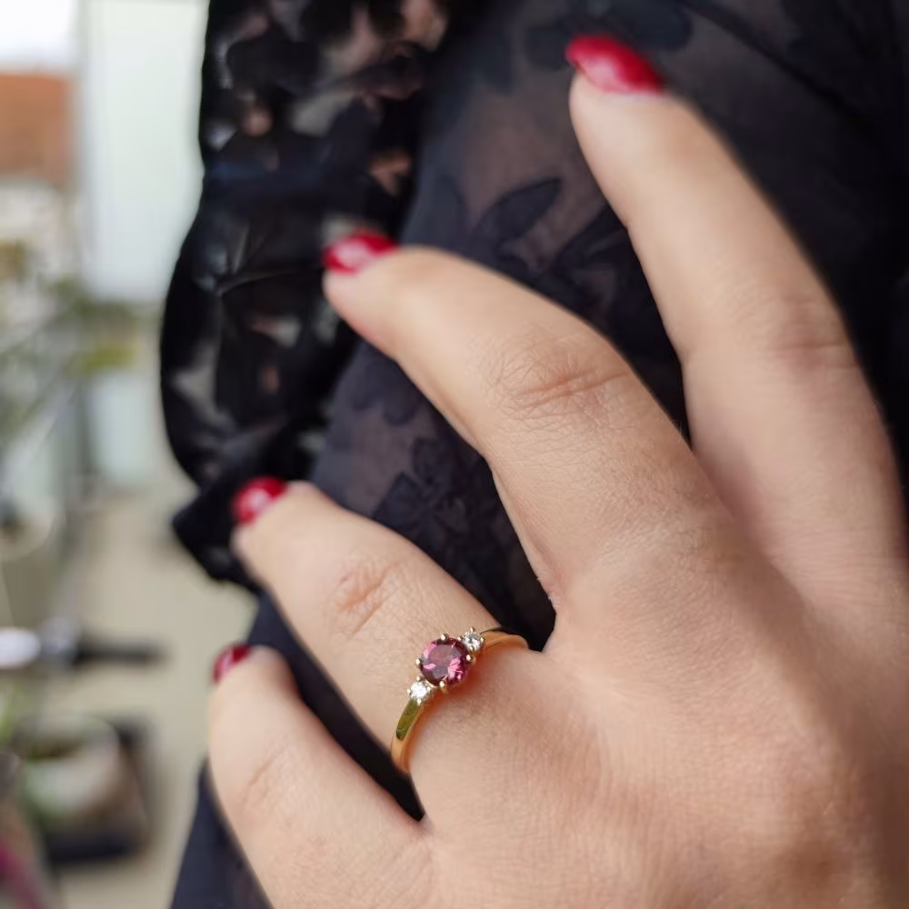 Bague Tourmaline Rose et Diamants Or Jaune Hortensia – Image 3