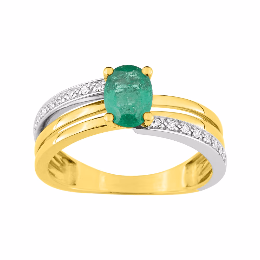 Bague croisée Estelle or bicolore, émeraude et diamant