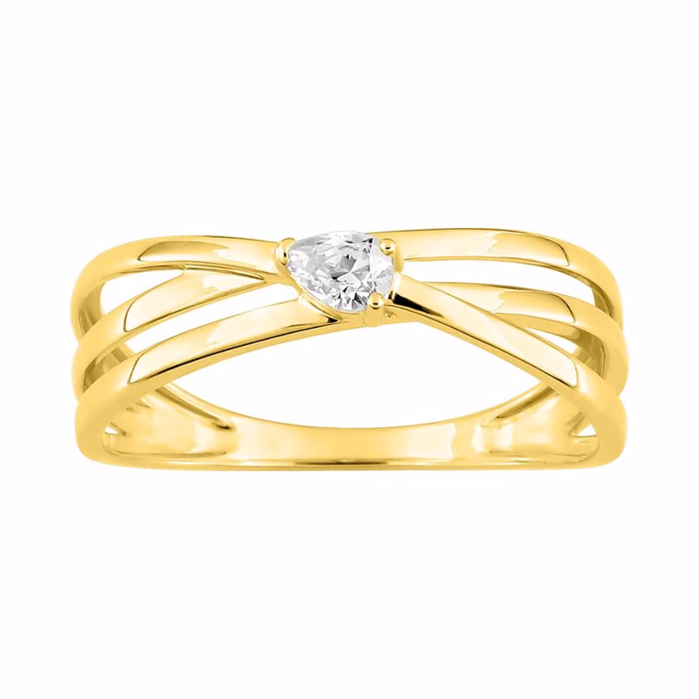 Bague Croisée Or Jaune et Oxyde Poire