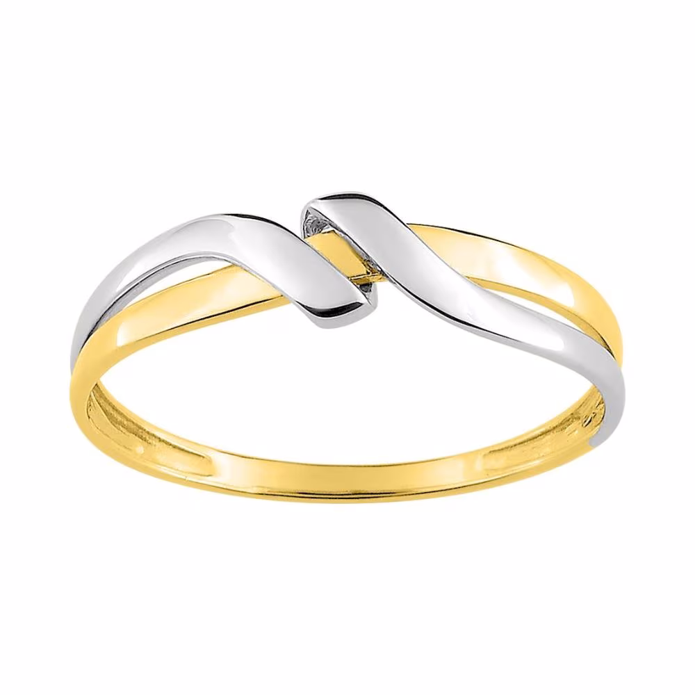 Bague croisée bicolore en or jaune 750/1000 rhodié